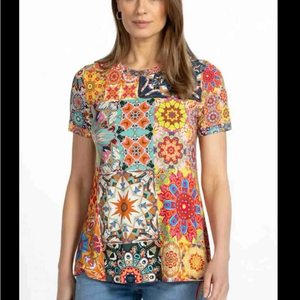 Johnny Was THE JANIE FAVORITE SHORT SLEEVE CREW NECK SWING TEE - Picture 2 of 6